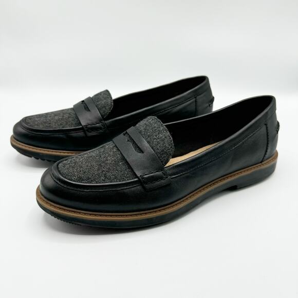 Clarks Shoes - Clarks Collection Black Tweed Penny Loafer Raisie Eletta Soft Cushion Size 9.5